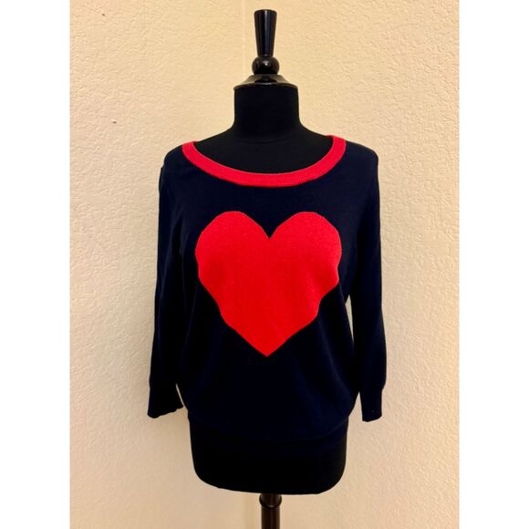 JCP 3/4 Sleeve Navy Sweater Wool Blend w/ Heart- Sz XL - Picture 1 of 9